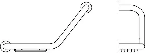 Wannengriff von Ideal Standard mit einem gebogenen Griff und integrierter Seifenschale. Der Griff ist zur Wandmontage geeignet und bietet funktionale Unterstützung.